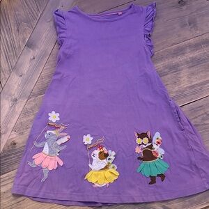 Mini Boden Girls Purple Appliqué Animal Fairy Dress Bunny Cat Size 6-7Y